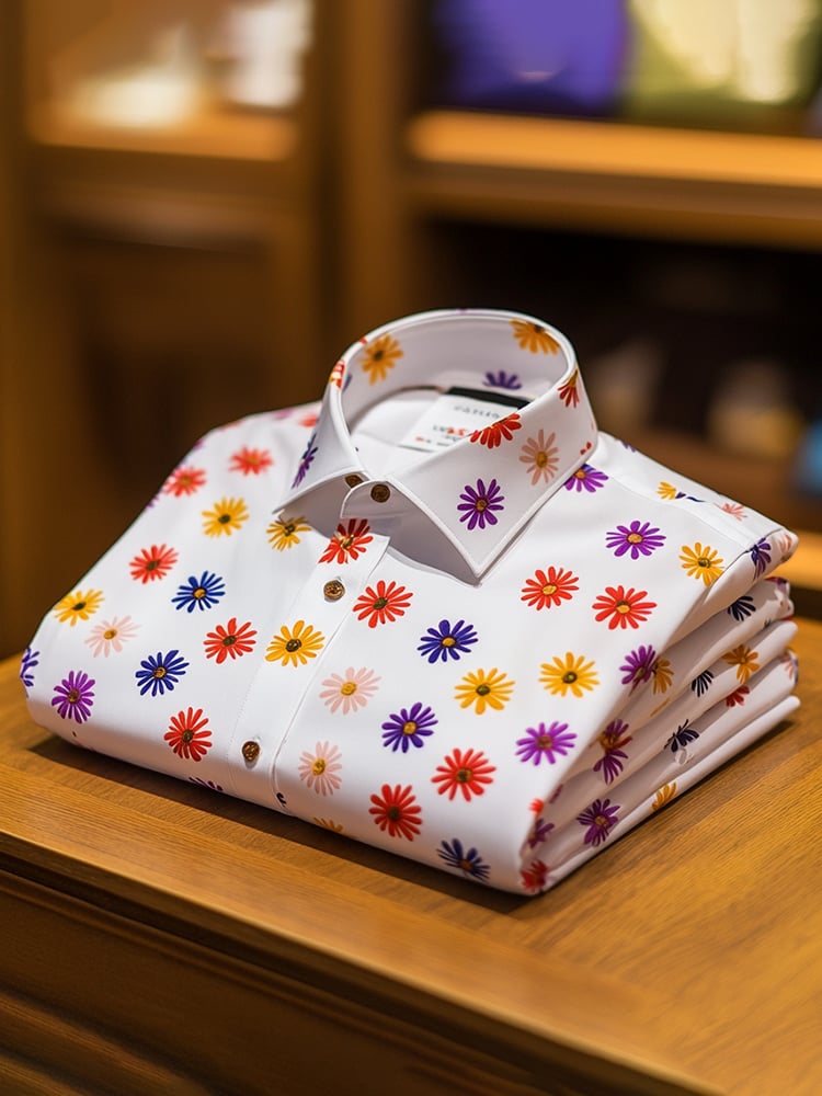 Camisa ejecutivo casual floral solapa de manga corta para hombre