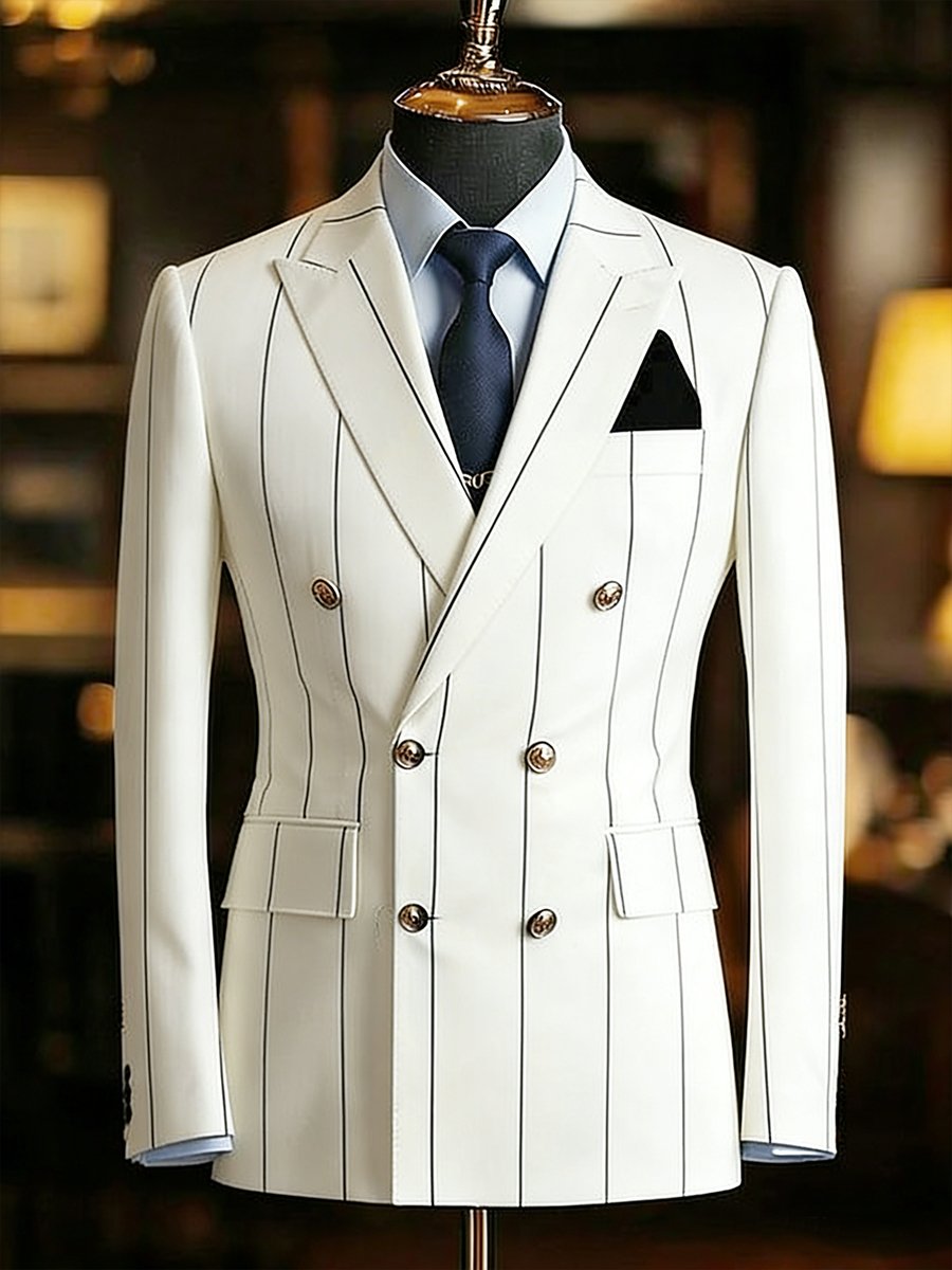 para hombre vintage Commemorative Edition Navy a rayas Suit chaqueta