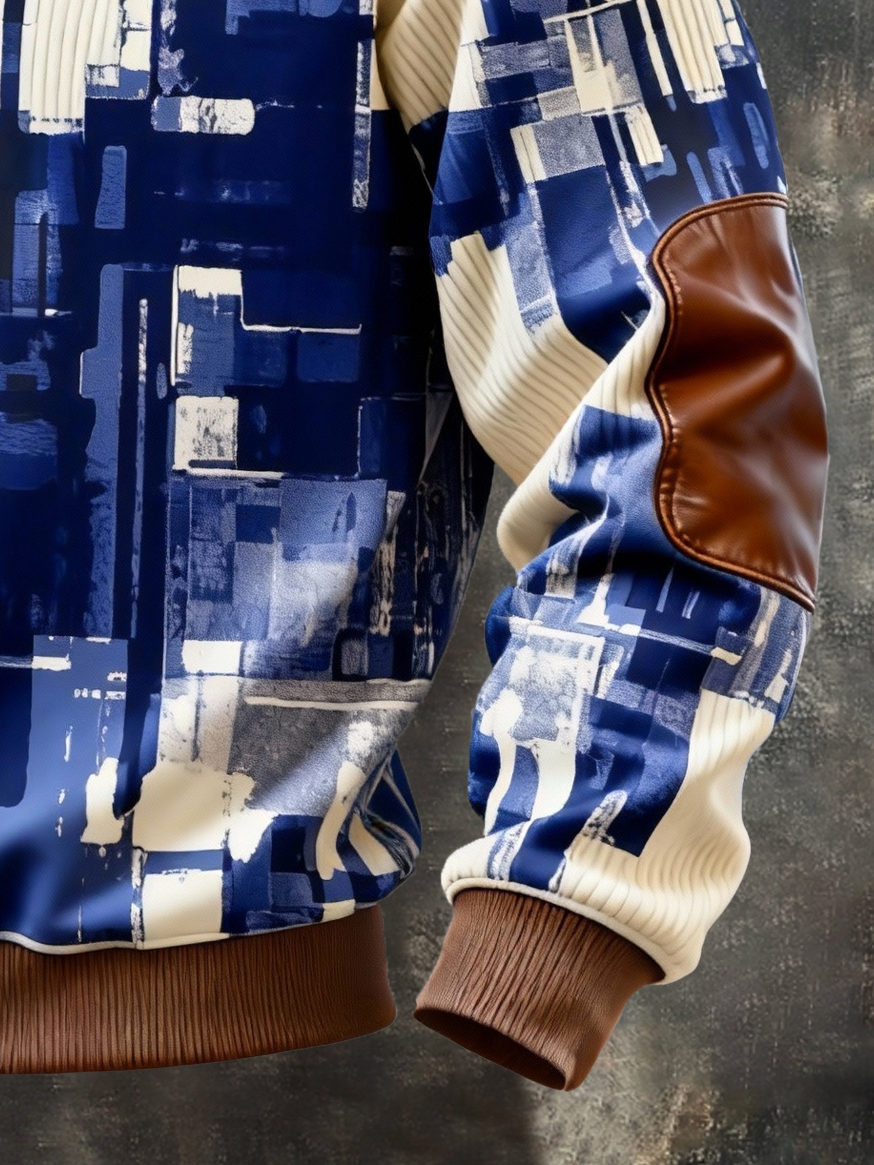 Sudadera vintage Color-Block estampado con cierre con gorrasucha para hombre