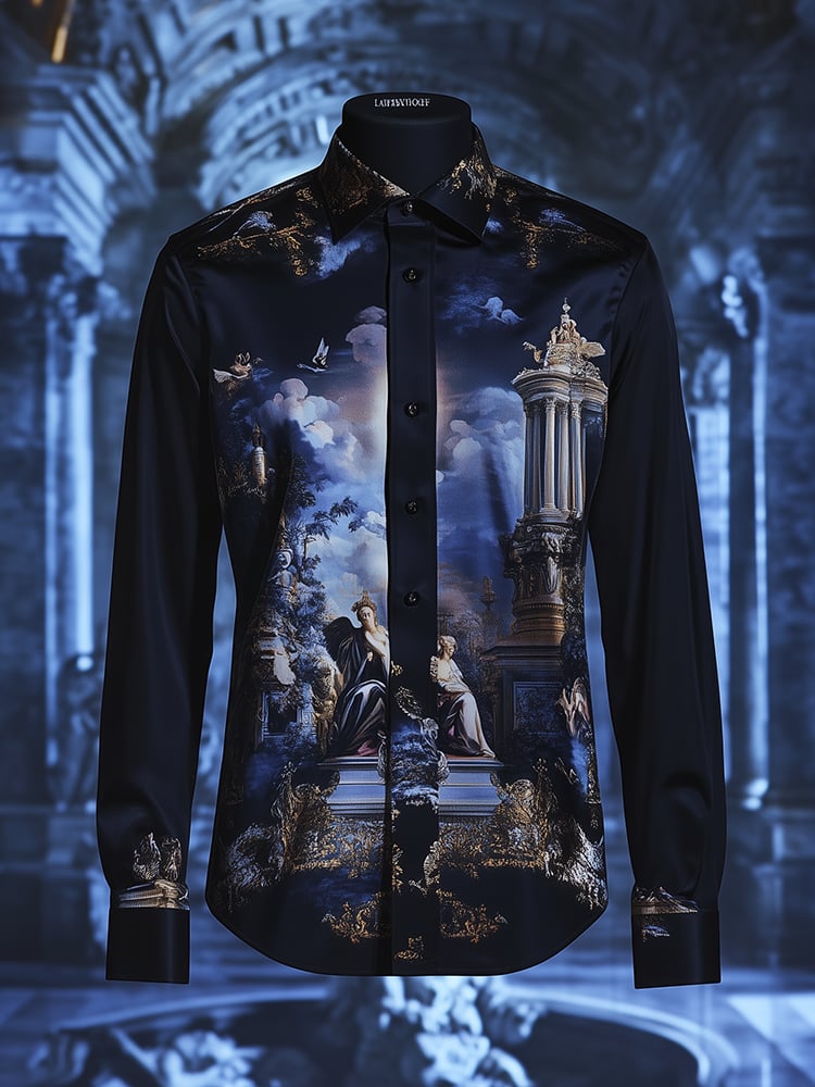 Camisa satén Luxe A Sistine Madonna Baroque de manga larga con botones para hombre