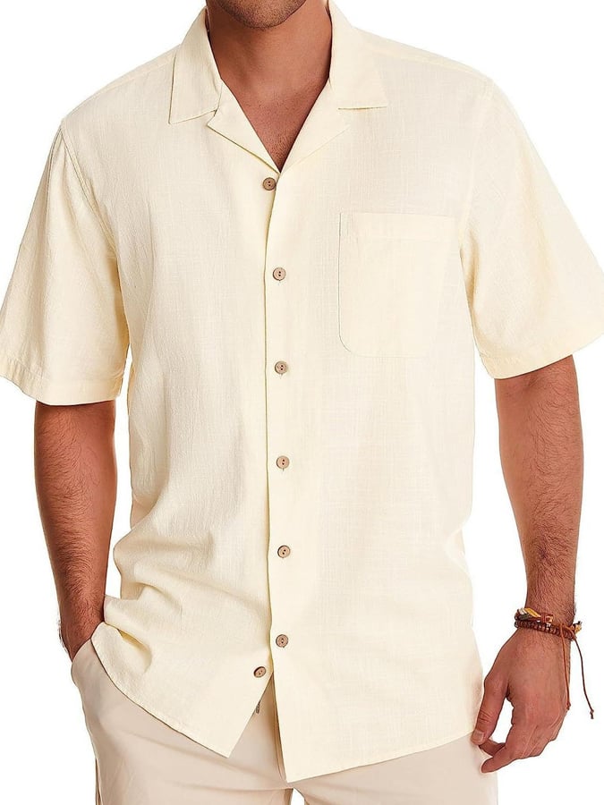 Casual de lino Lapel Pockecamiseta para hombre