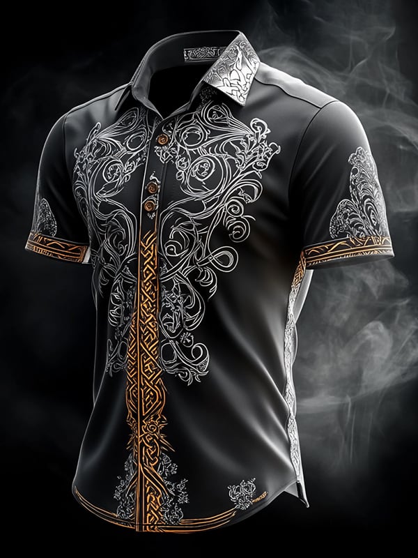Camisa retro Viking gráfico de manga corta para hombre