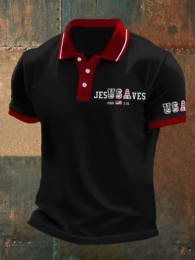Camisa polo vintage USA Jesus Saves estampado para hombre