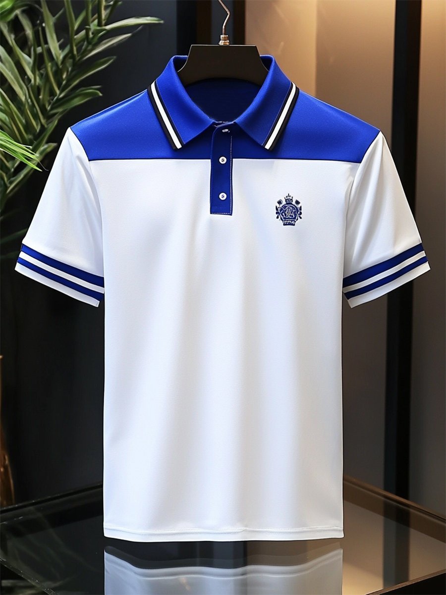 Camisa polo casual ejecutivo rayas estampado con botones de manga corta para hombre