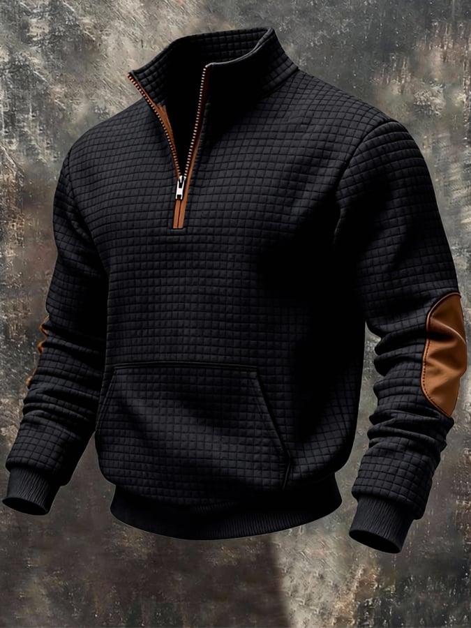 Sudadera retro jacquard texturizado Patchpara trabajo Comfortable Color-Blocked con cierre para hombre
