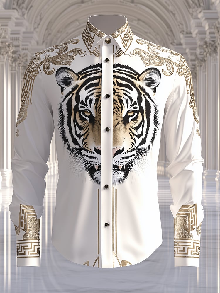 Camisa satén Luxe estampado de manga larga Button para hombre