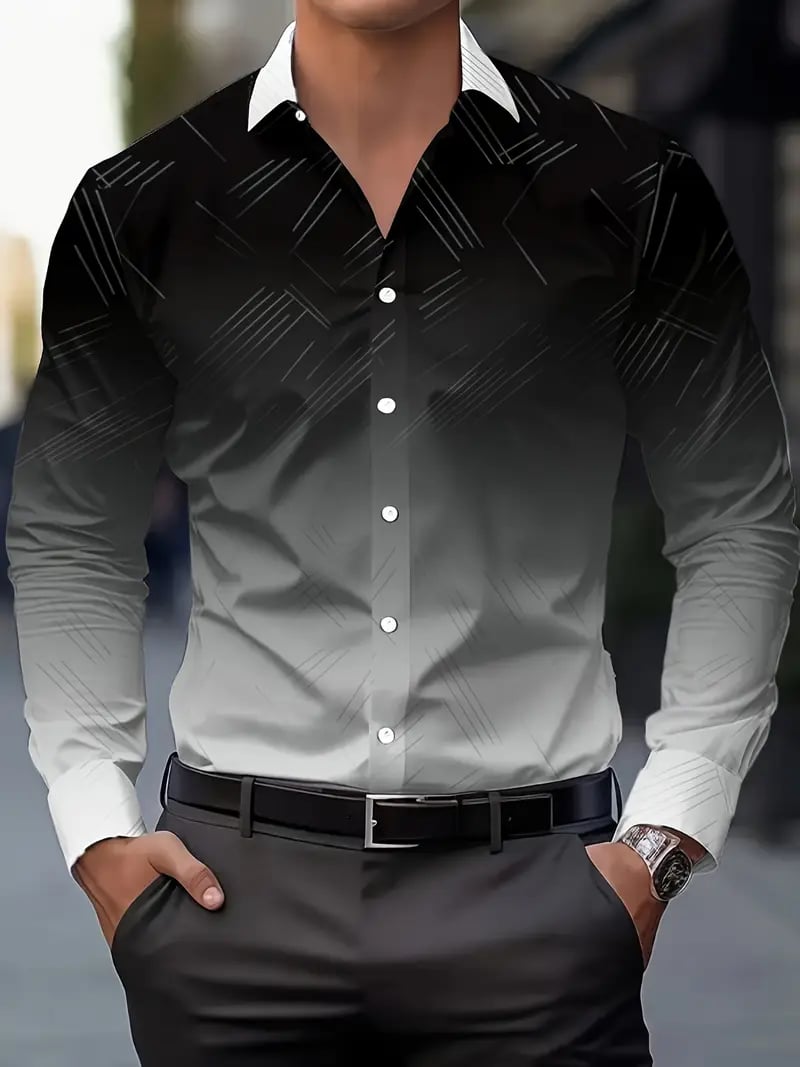 Camisa Street Style ejecutivo casual estampado de manga larga para hombre