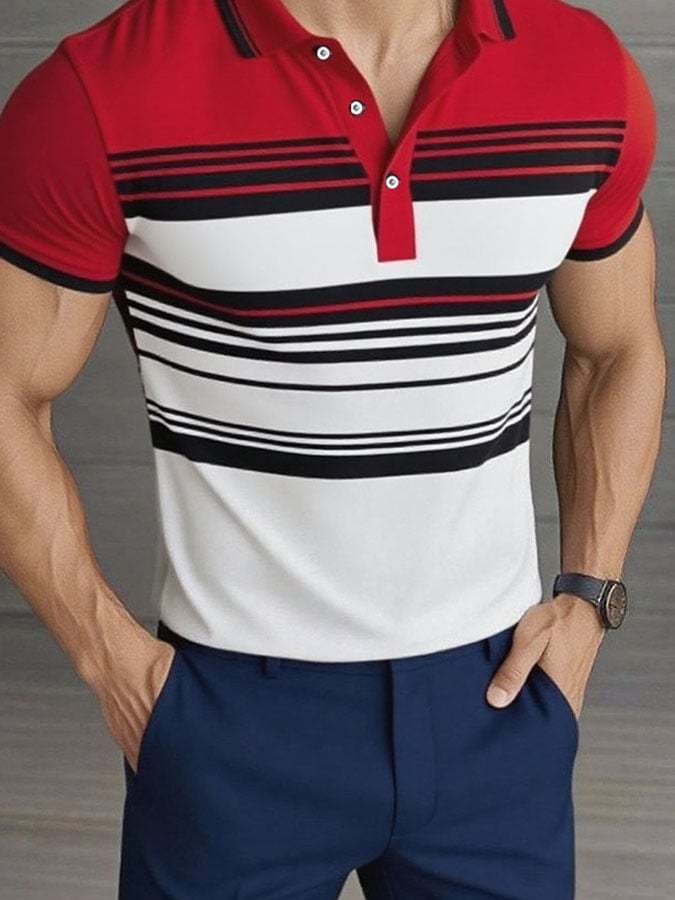 Camisa polo casual clásico a rayas estampado ejecutivo de manga corta para hombre - vista 2