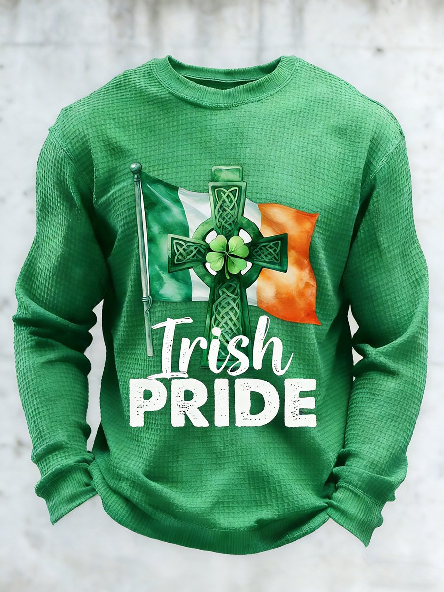 Camiseta vintage St. Patrick's Day estampado de manga larga para hombre
