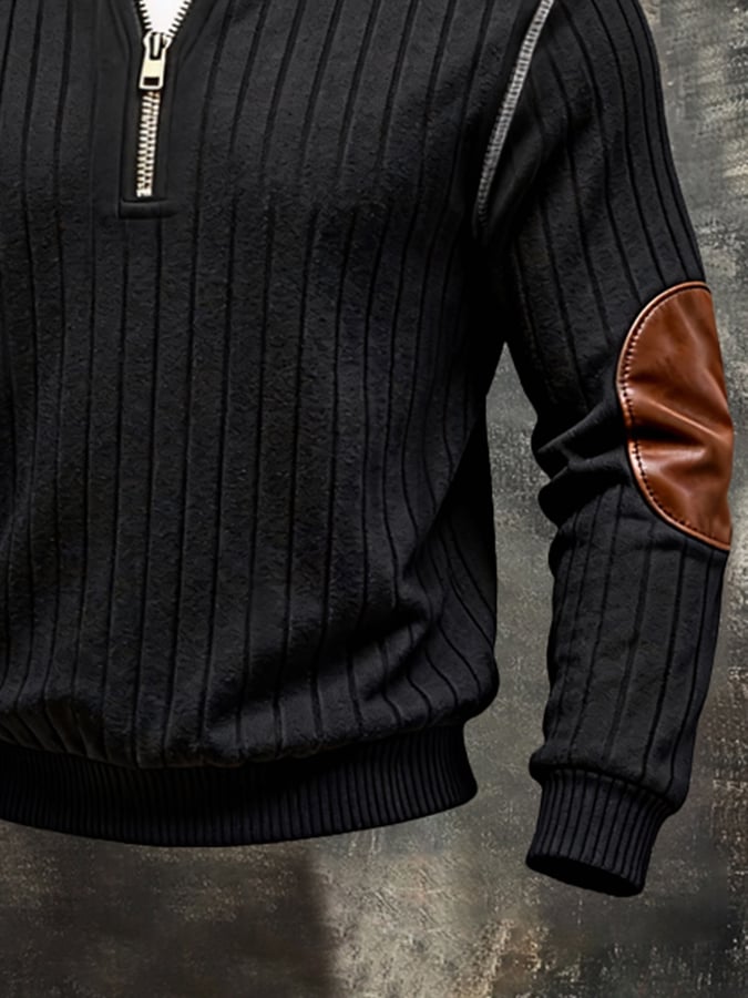 Sudadera vintage-Style Faux Two-Piece Spliced ​​Color-Block de manga larga para hombre