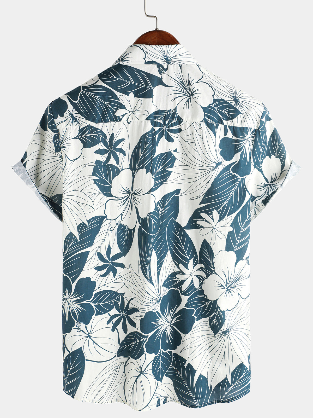 Camisa Men‘s 100% de algodón Hawaiian floral de manga corta Button Beach