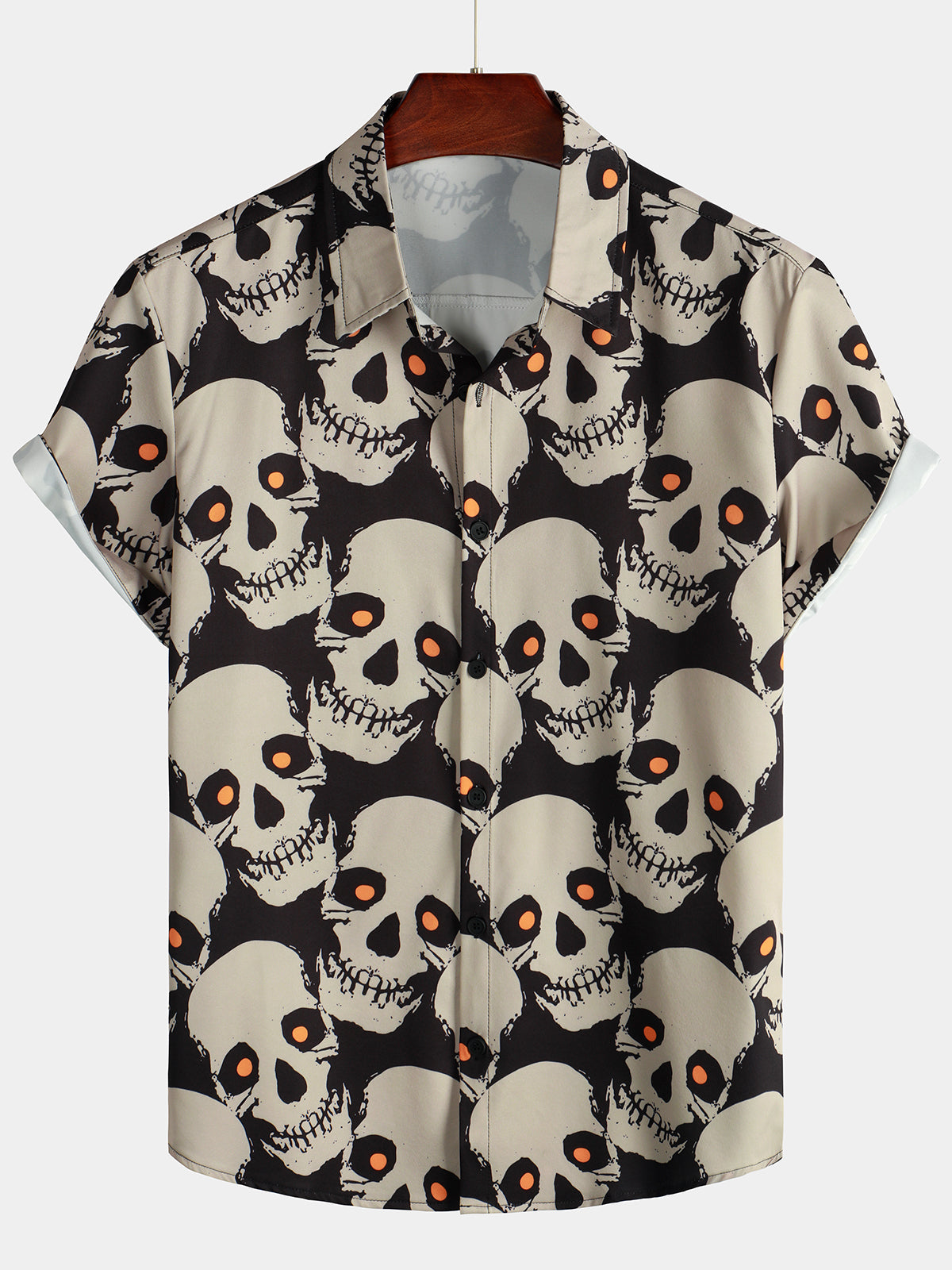 Camisa Skull Cool Graphic Button Up de manga corta Punk Rock Art Black Hawaiian para hombre