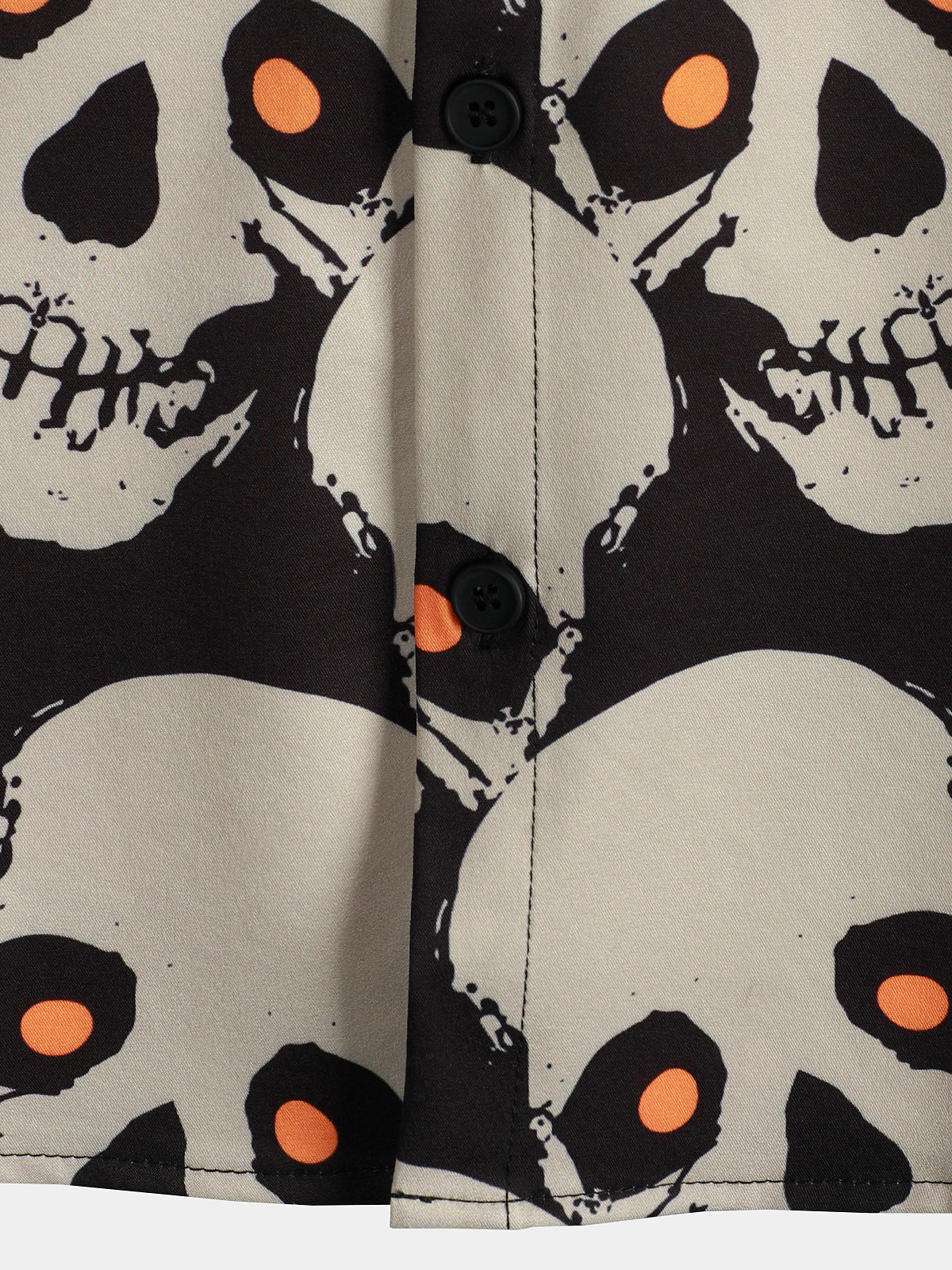 Camisa Skull Cool Graphic Button Up de manga corta Punk Rock Art Black Hawaiian para hombre