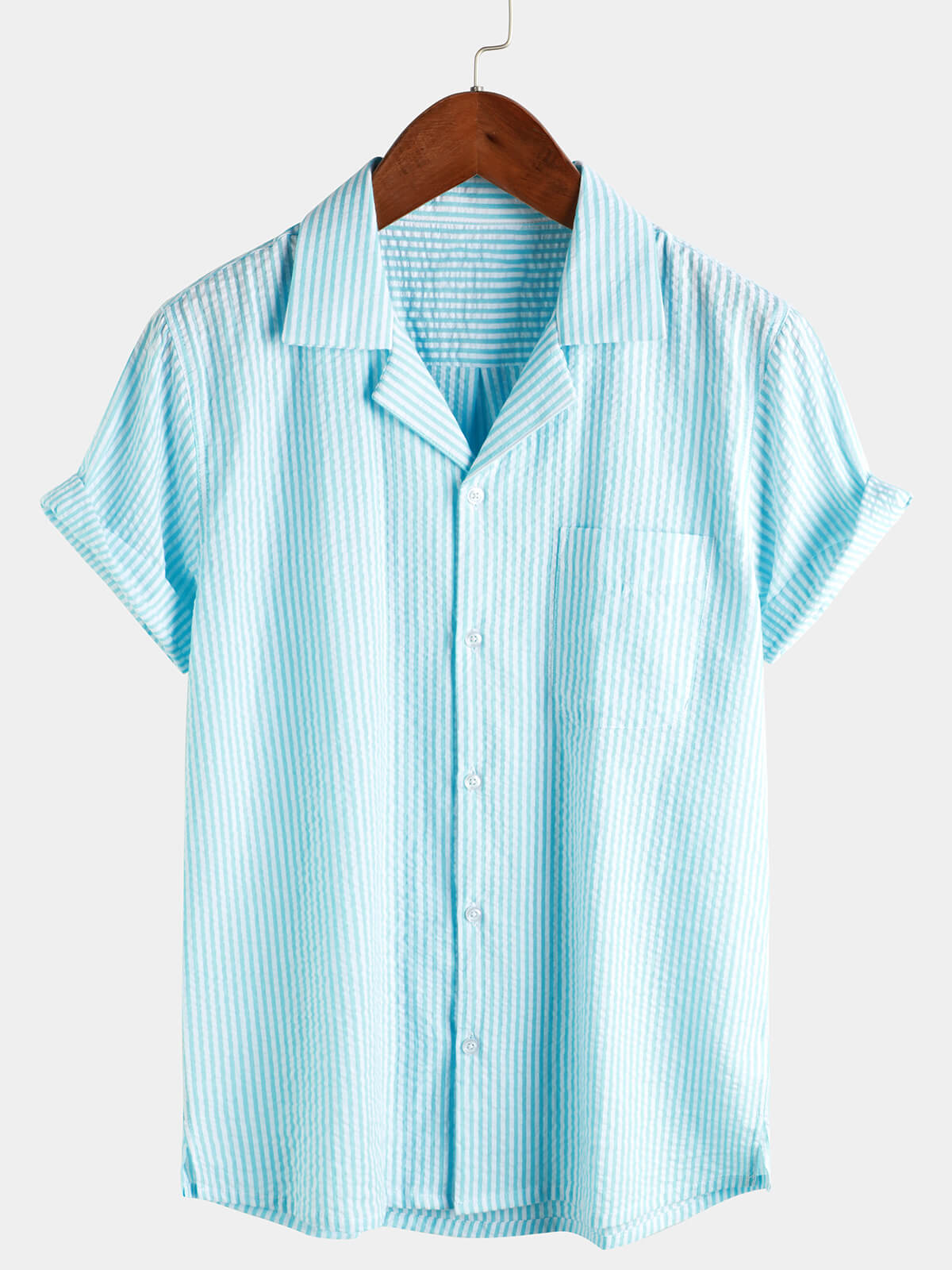 Camisa Button Up casual 100% de algodón Summer Pocket de manga corta para hombre