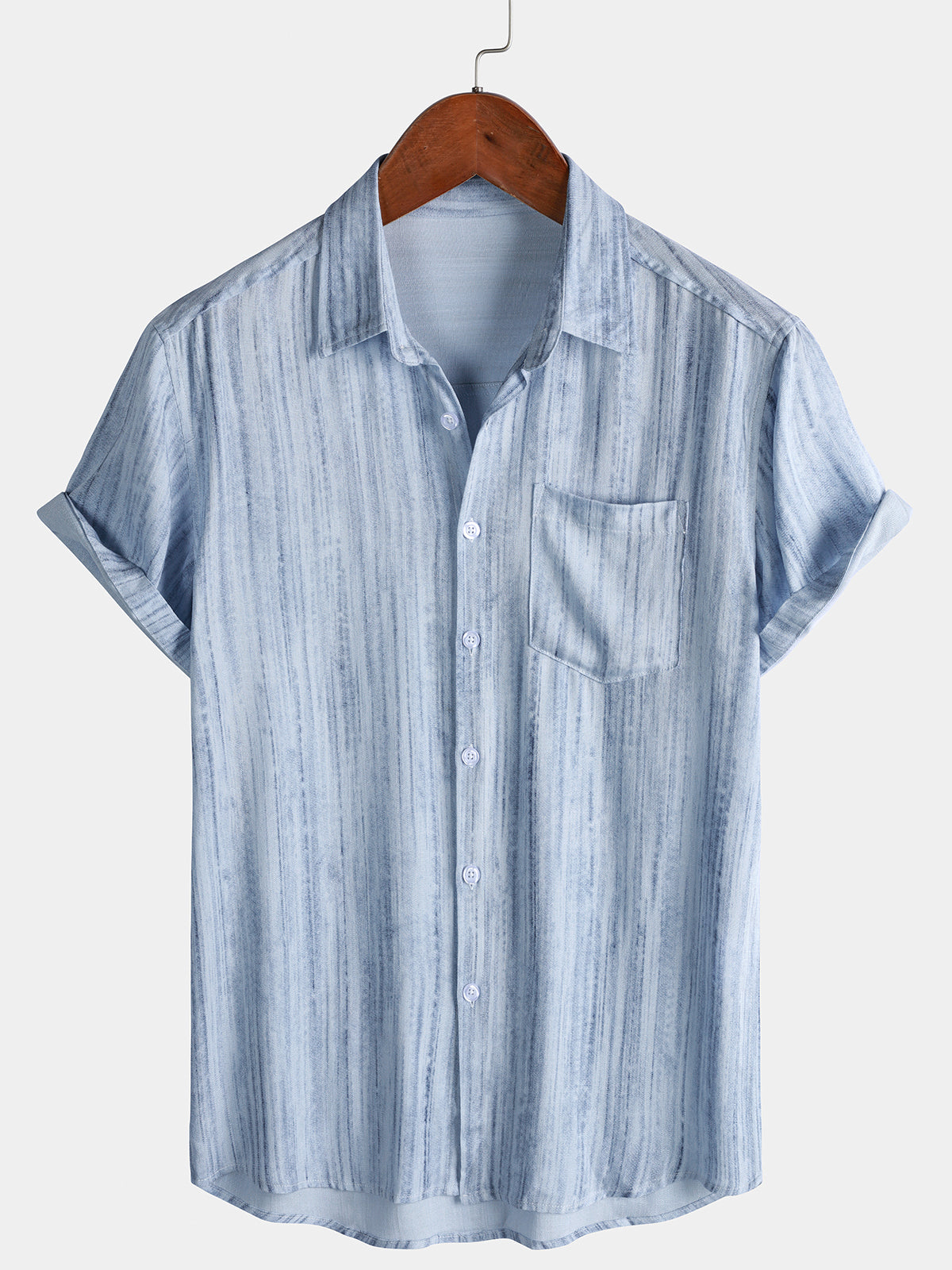 Camisa Light Blue a rayas de manga corta transpirable Cool casual Summer para hombre