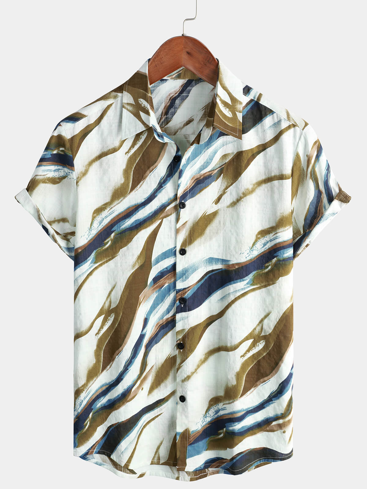 Camisa Abstract Graphic estampado de algodón Summer de manga corta Button Up para hombre