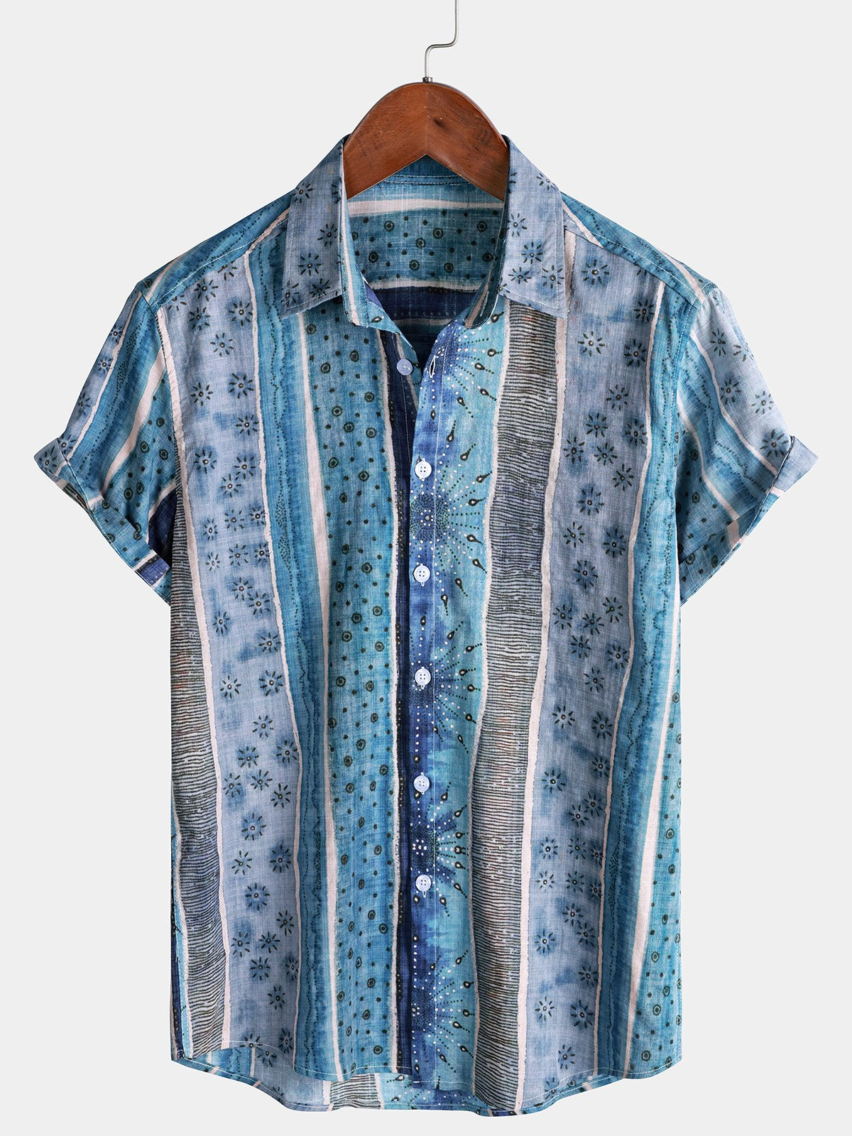Camisa a rayas de manga corta con botones transpirable Cool casual para hombre