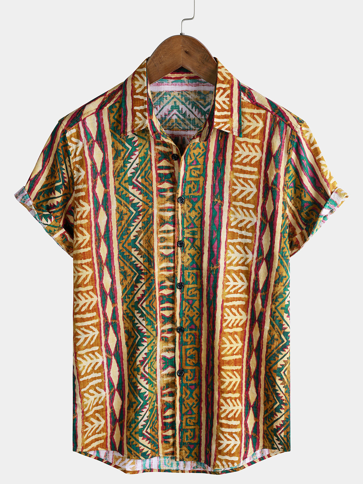 Camisa Tribal a rayas de manga corta vintage casual para hombre