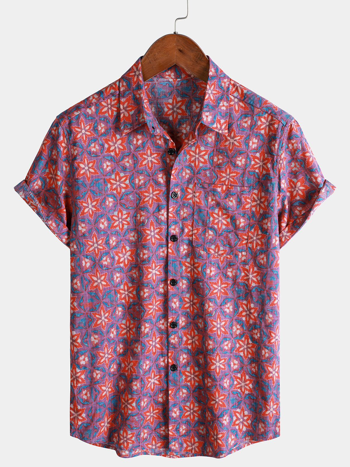 Camisa vintage Pattern floral de manga corta Lightweight casual para hombre