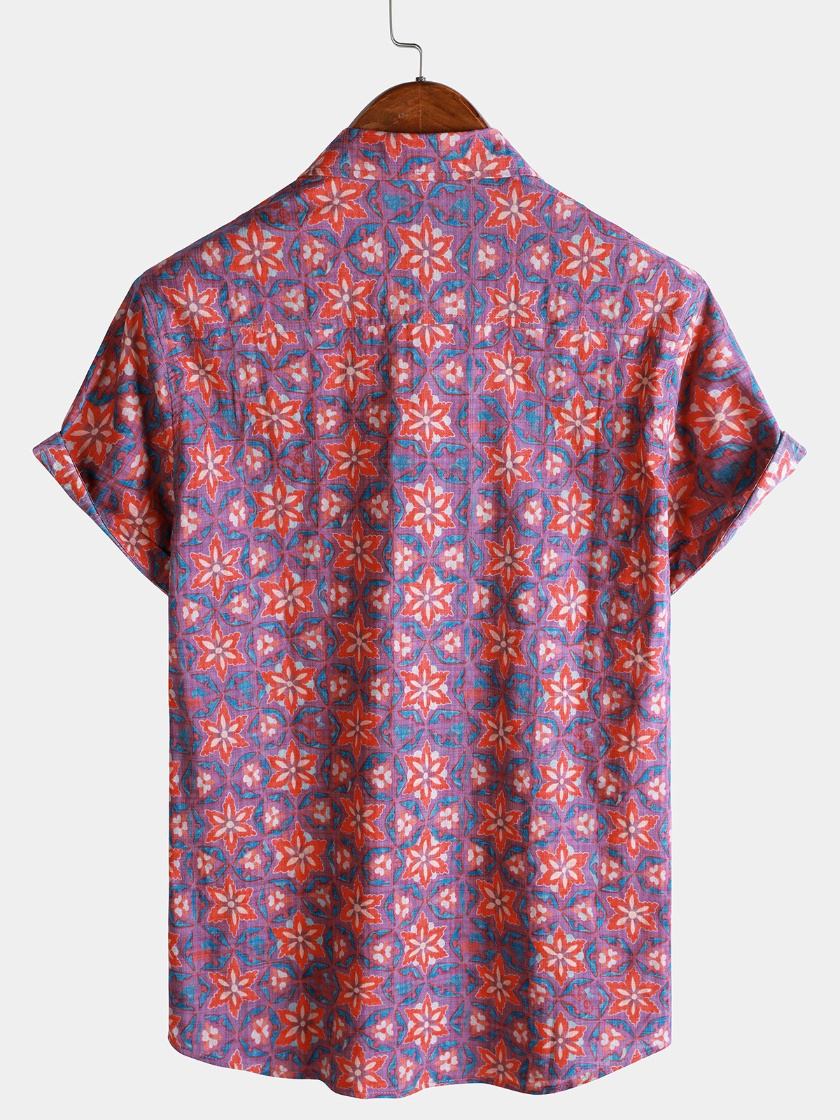 Camisa vintage Pattern floral de manga corta Lightweight casual para hombre