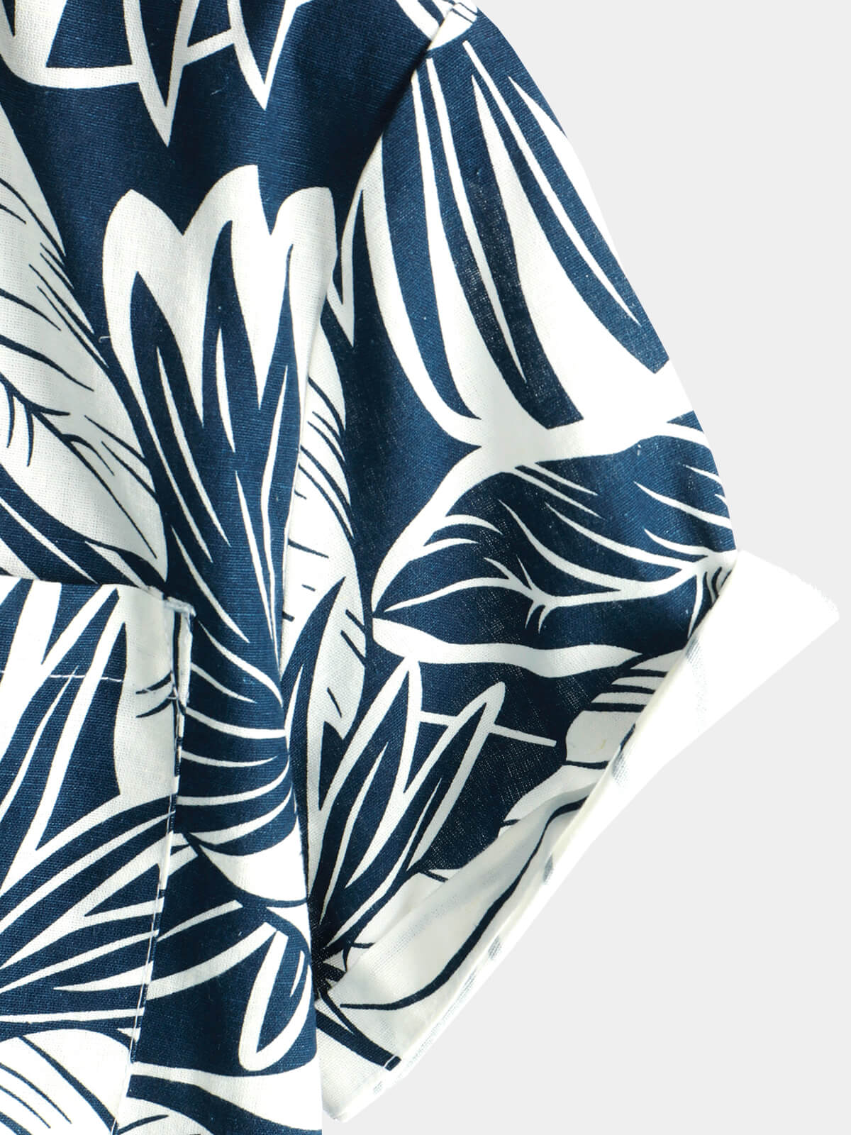 Camisa Tropical Plant estampado Pocket de algodón de lino Hawaiian de manga corta para hombre