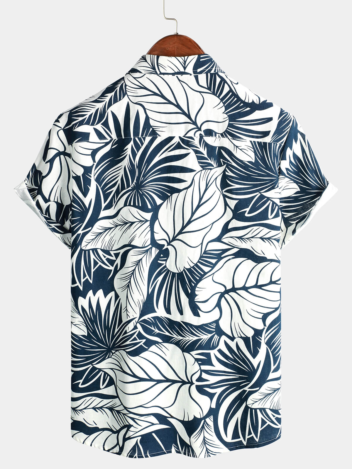 Camisa Tropical Plant estampado Pocket de algodón de lino Hawaiian de manga corta para hombre