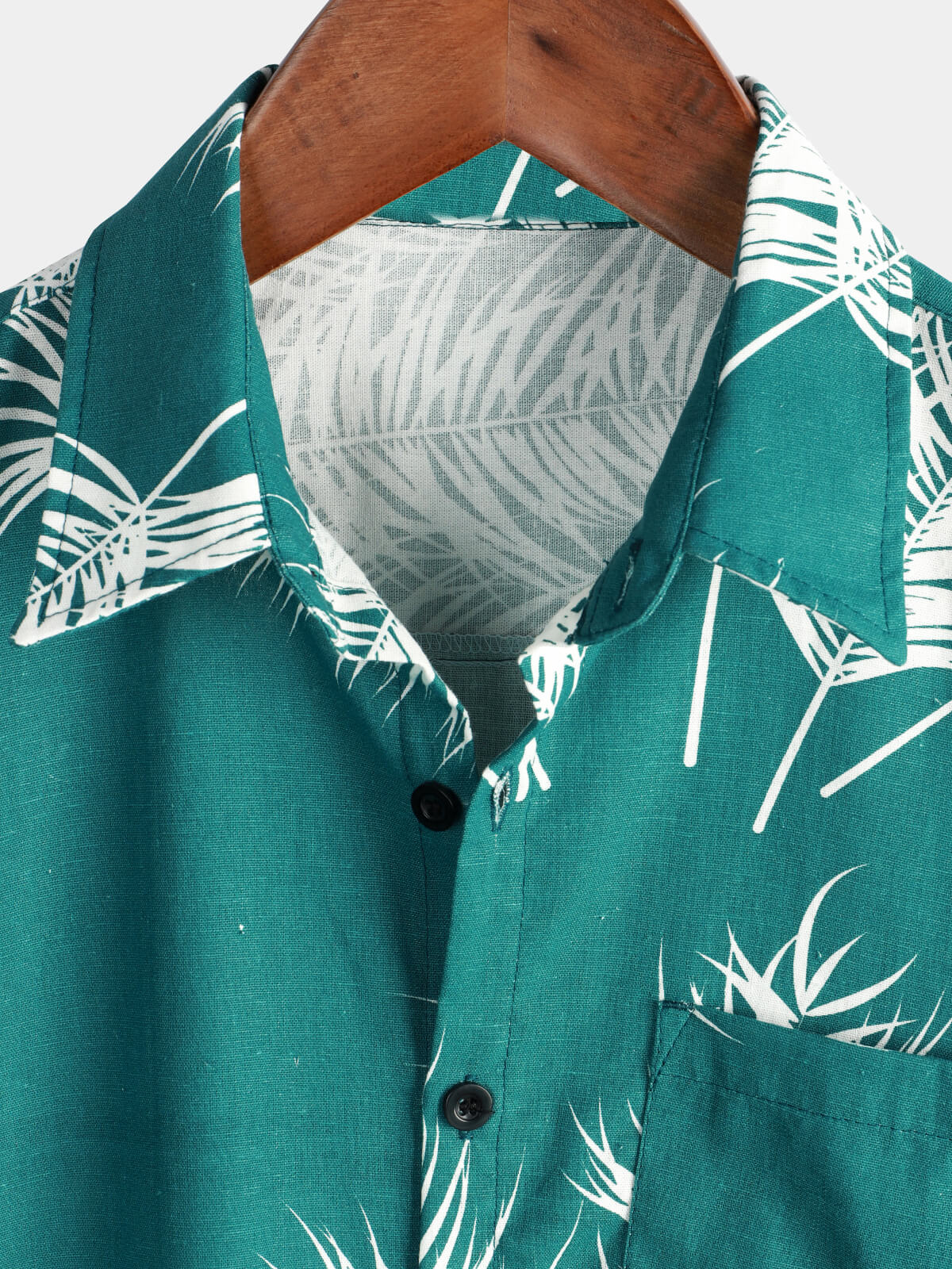 Camisa Beach Holiday de algodón de lino Tropical Plant estampado Pocket Hawaiian de manga corta para hombre