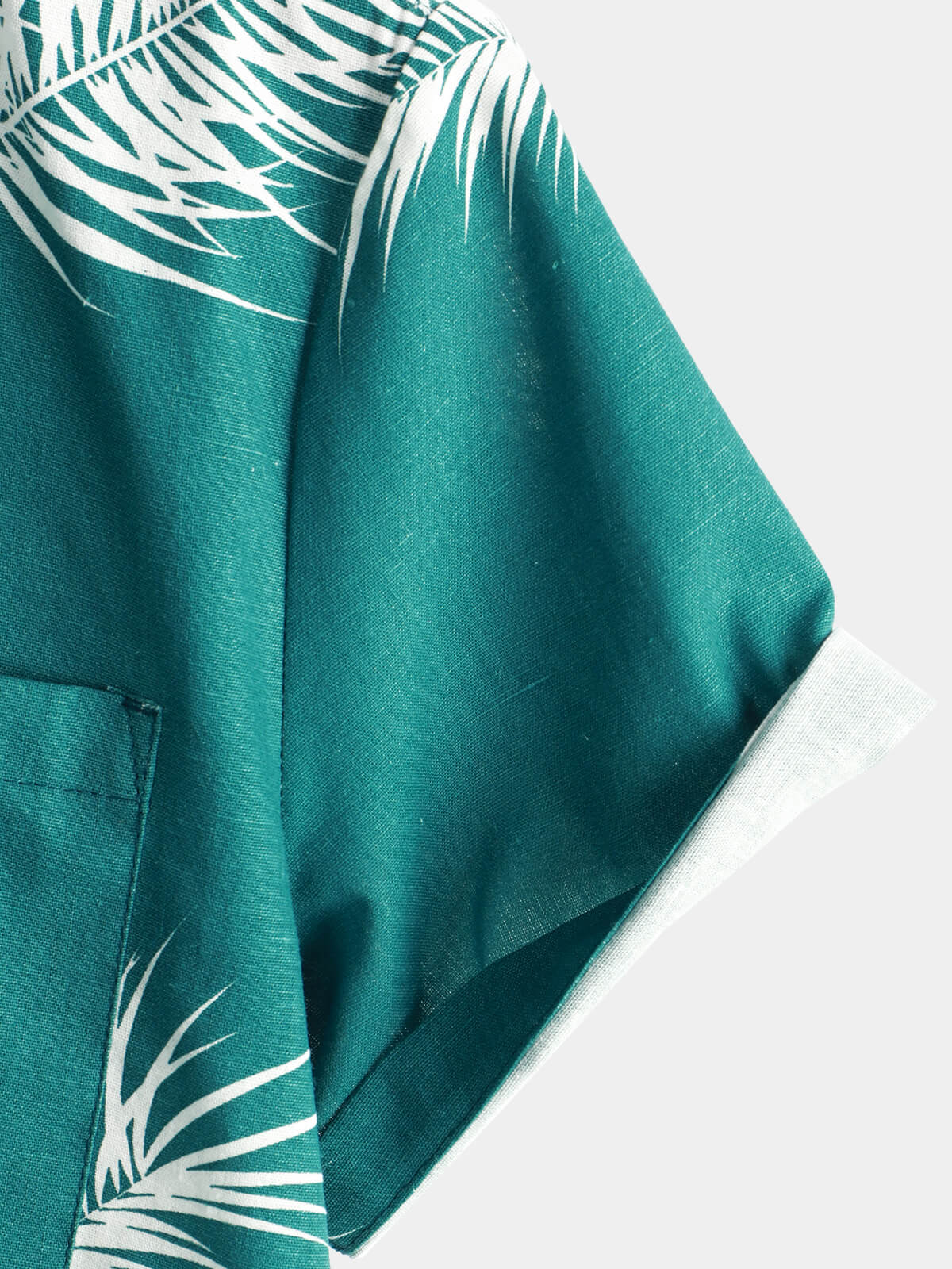 Camisa Beach Holiday de algodón de lino Tropical Plant estampado Pocket Hawaiian de manga corta para hombre