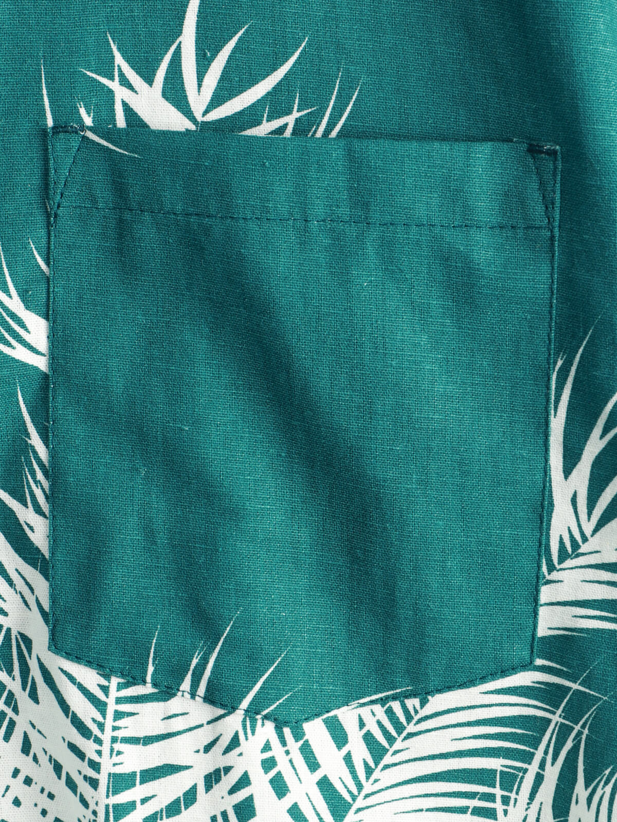 Camisa Beach Holiday de algodón de lino Tropical Plant estampado Pocket Hawaiian de manga corta para hombre