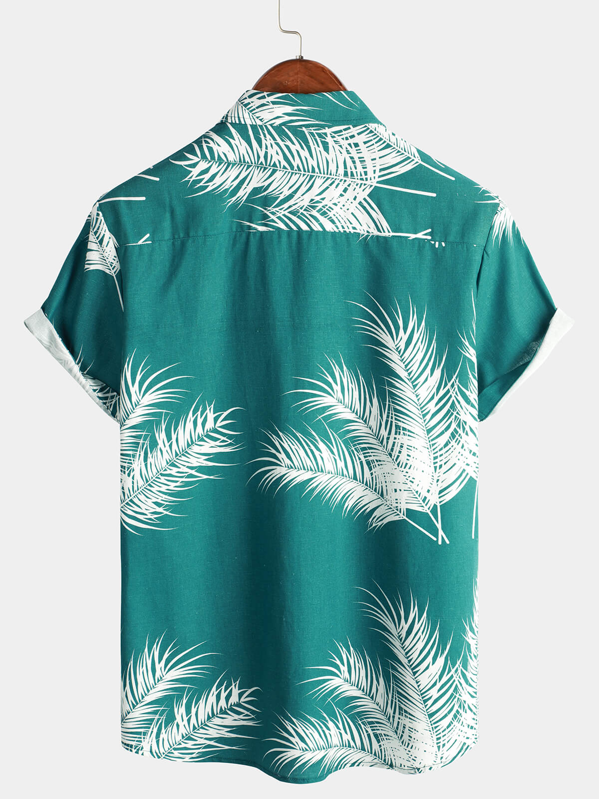Camisa Beach Holiday de algodón de lino Tropical Plant estampado Pocket Hawaiian de manga corta para hombre