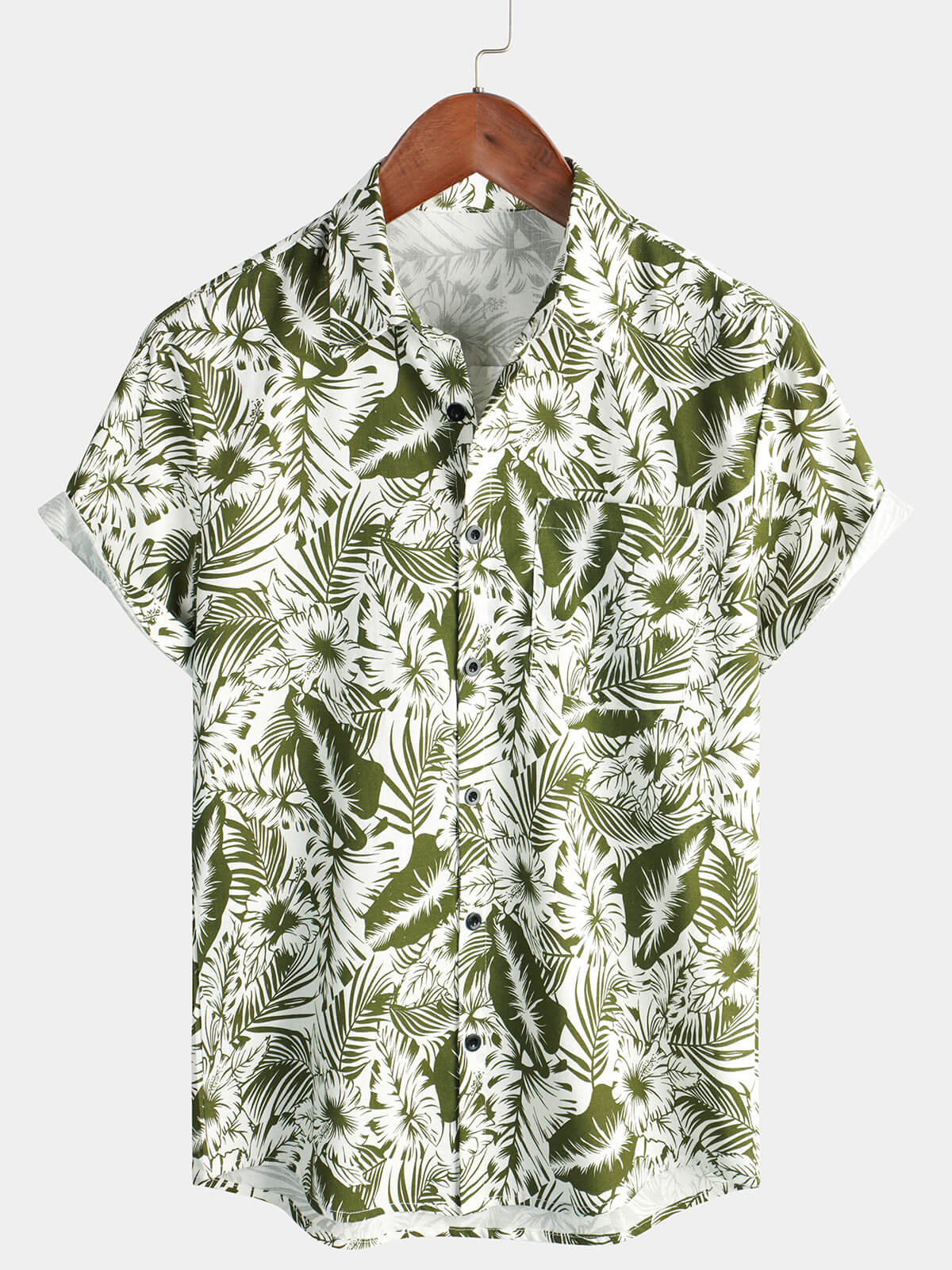 Camisa Tropical floral estampado Beach Pocket de algodón And de lino Summer de manga corta para hombre