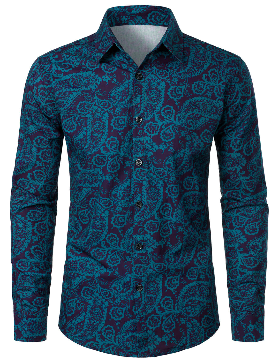 Camisa Paisley estampado de algodón casual Button Up de manga larga para hombre