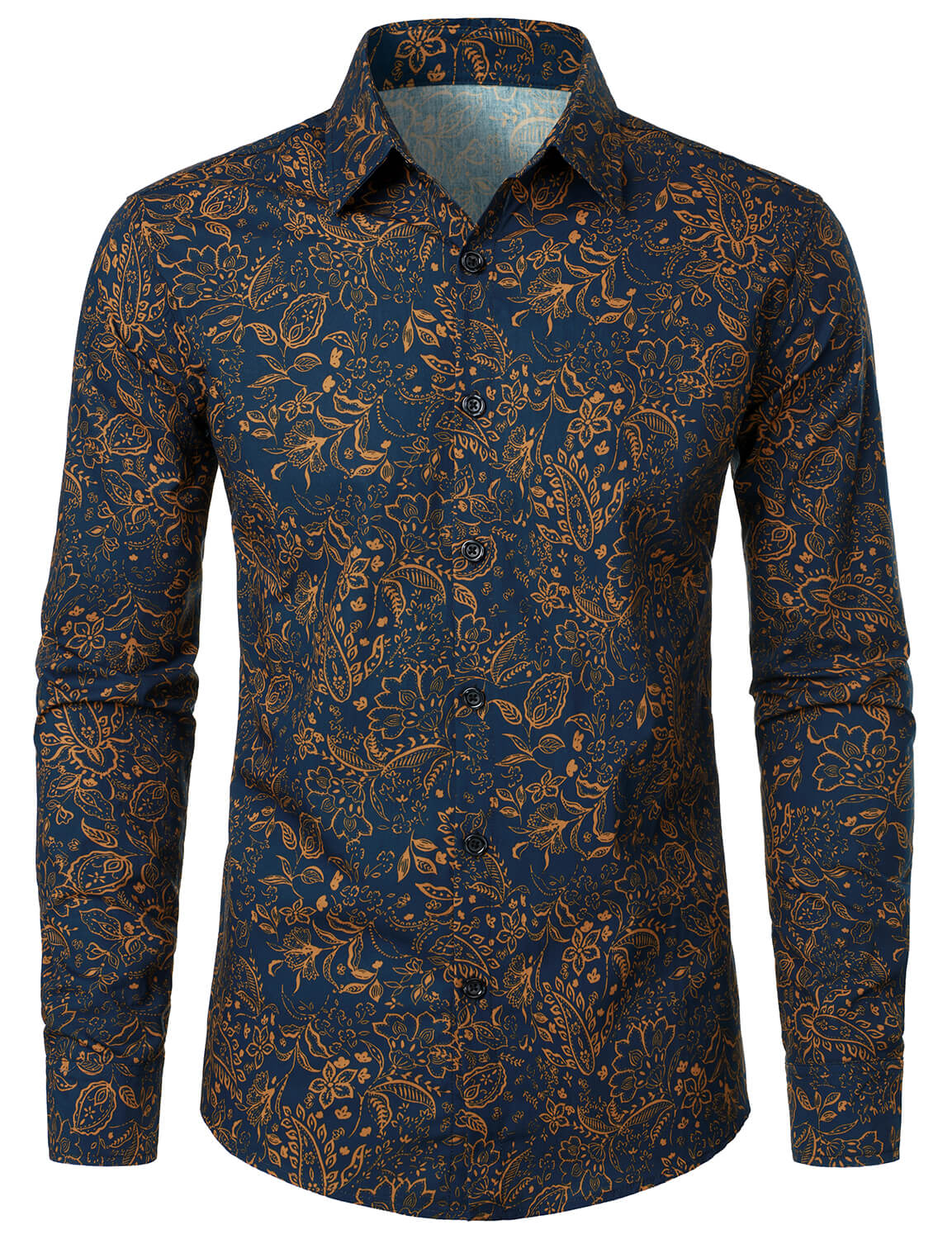 Camisa Paisley estampado Button Up de algodón casual de manga larga para hombre