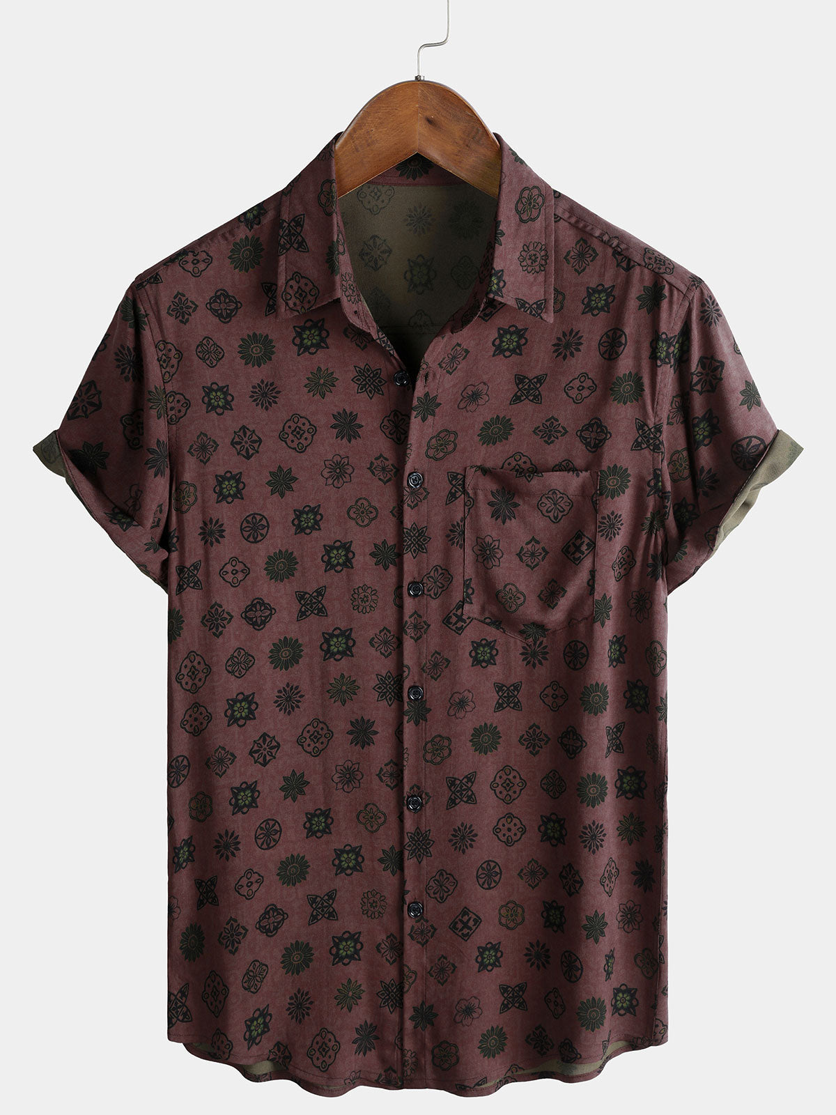 Camisa clásico retro Geometric de manga corta para hombre