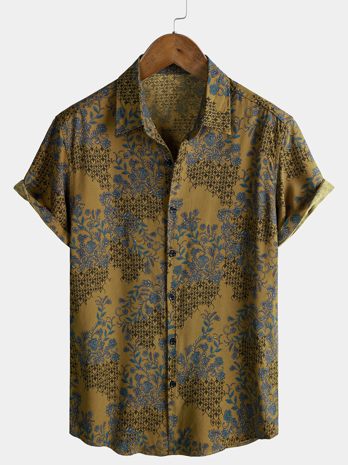 Transpirable Lightweight de manga corta Bohemian Vine floral Resorcamiseta para hombre