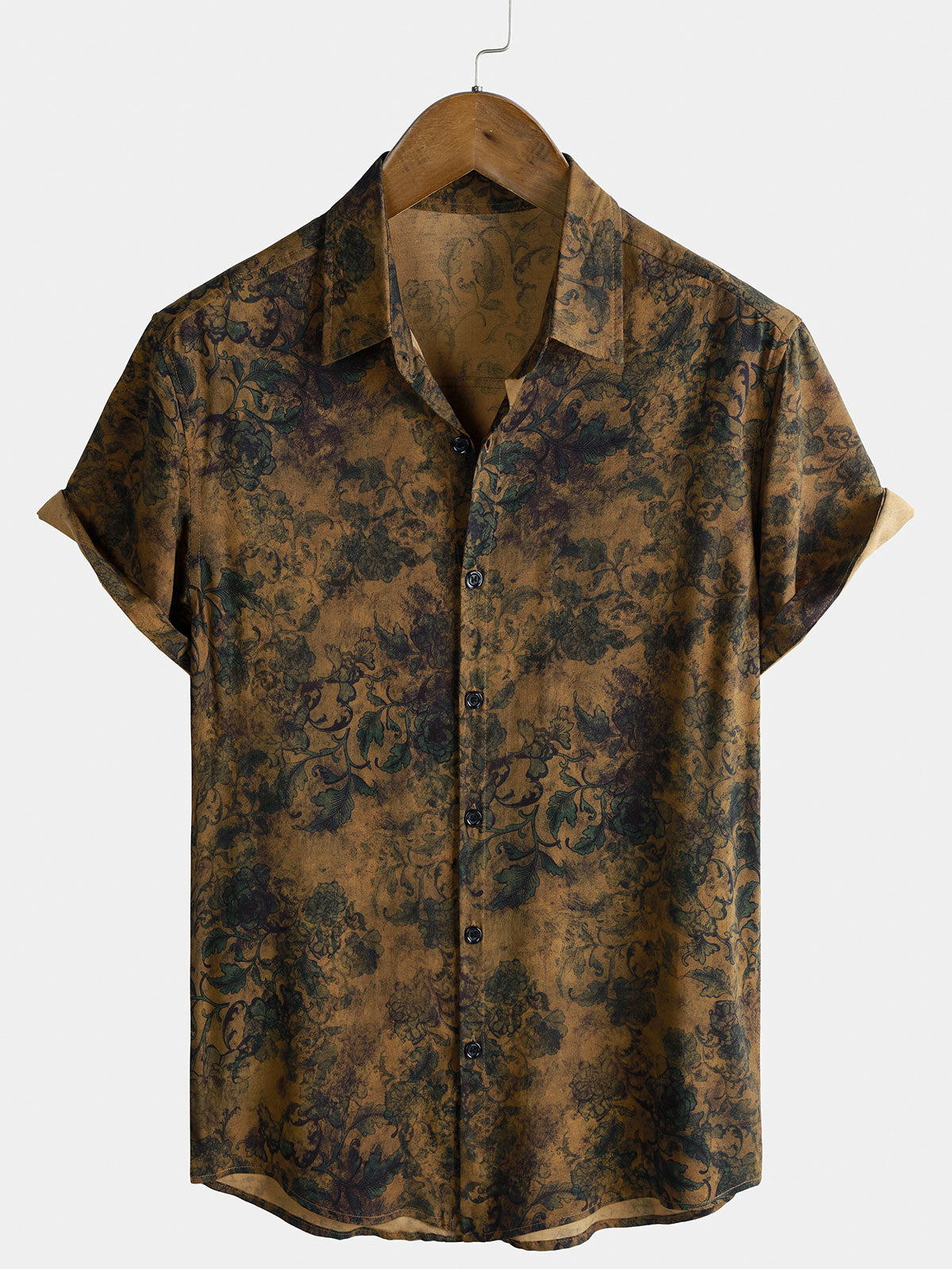 Island Holiday Bohemian de manga corta vintage Muted Botanical transpirable Lightweighcamiseta para hombre