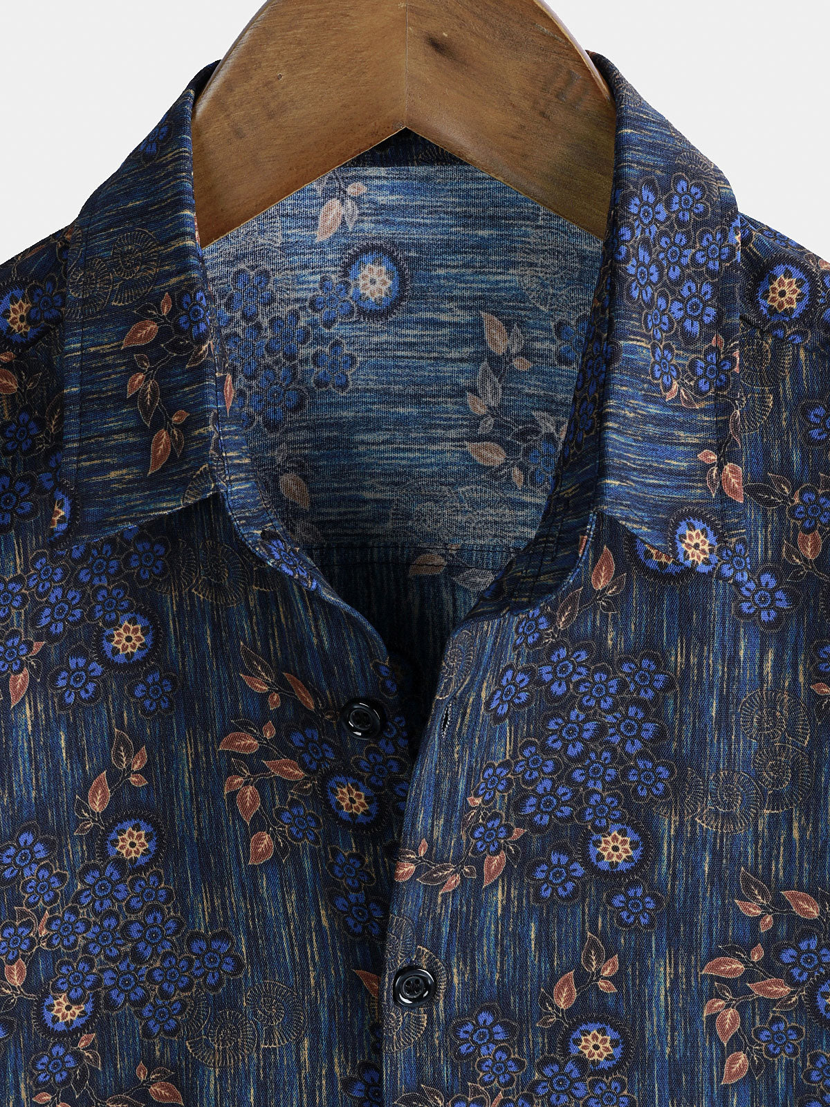 Camisa vintage Blue floral estampado de manga corta para hombre