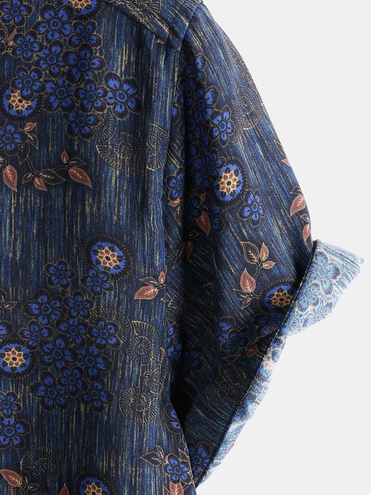 Camisa vintage Blue floral estampado de manga corta para hombre