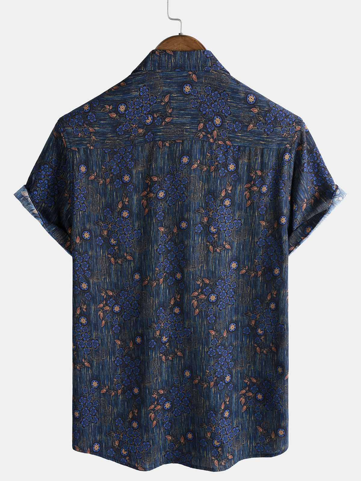 Camisa vintage Blue floral estampado de manga corta para hombre