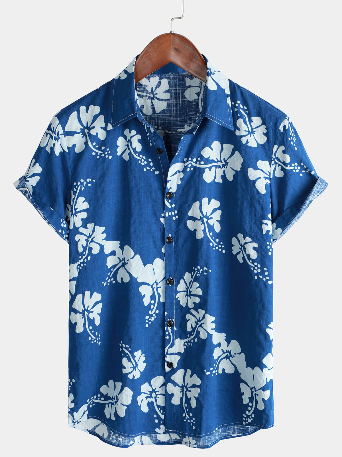 Camisa Blue floral de manga corta Beach Tropical Hawaiian Button Up para hombre