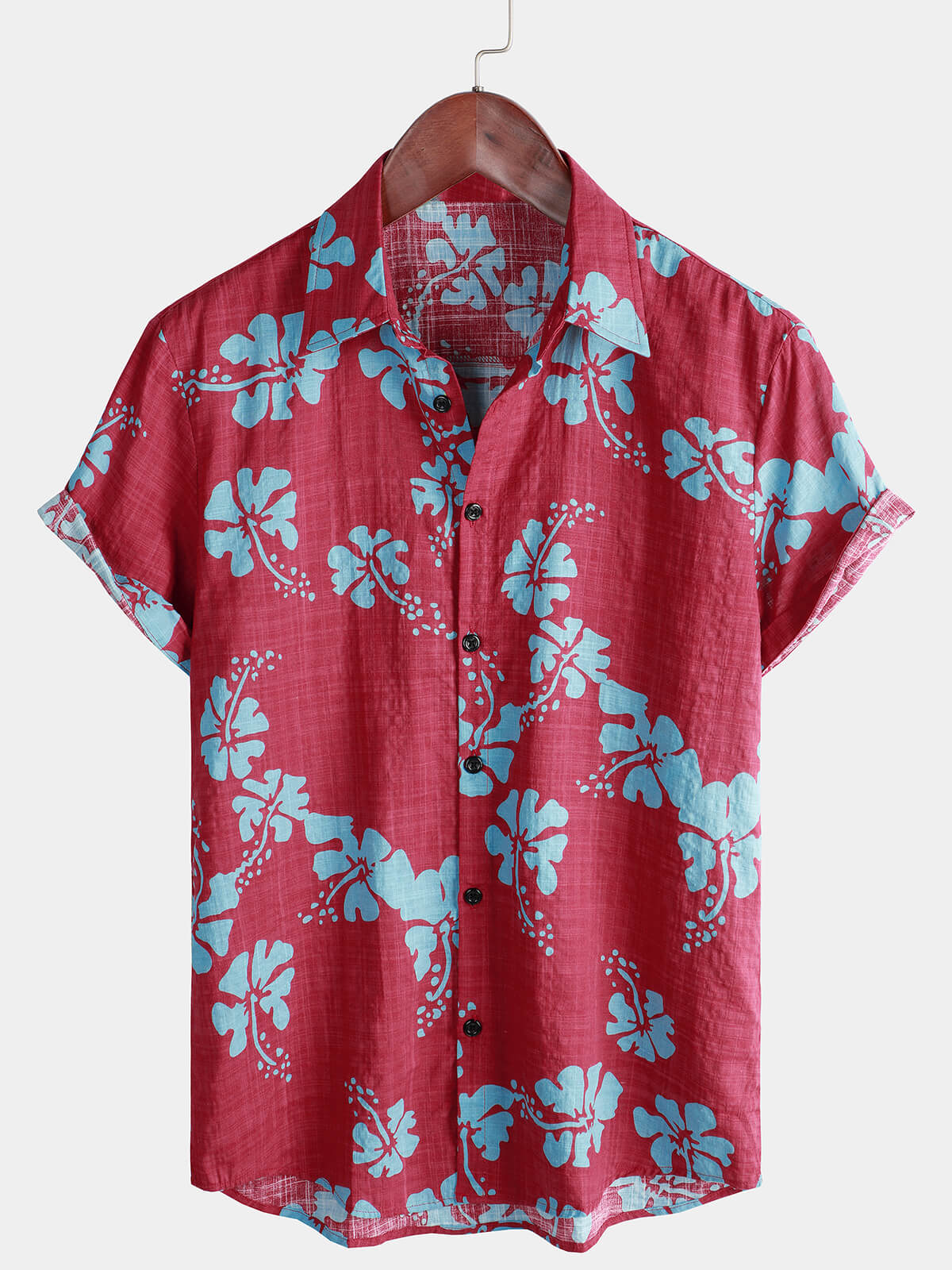 Camisa de manga corta Red floral Button Up Beach Tropical Hawaiian para hombre
