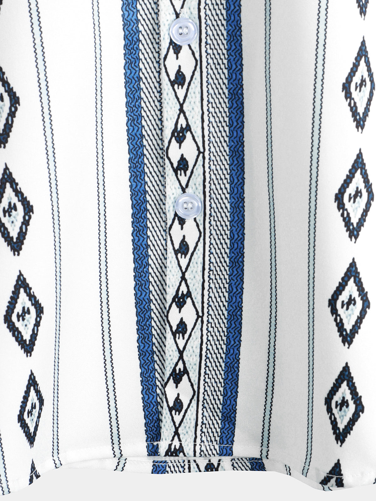 Camisa casual Blue and White a rayas vintage de manga corta 70s retro Aztec estampado Button Up para hombre