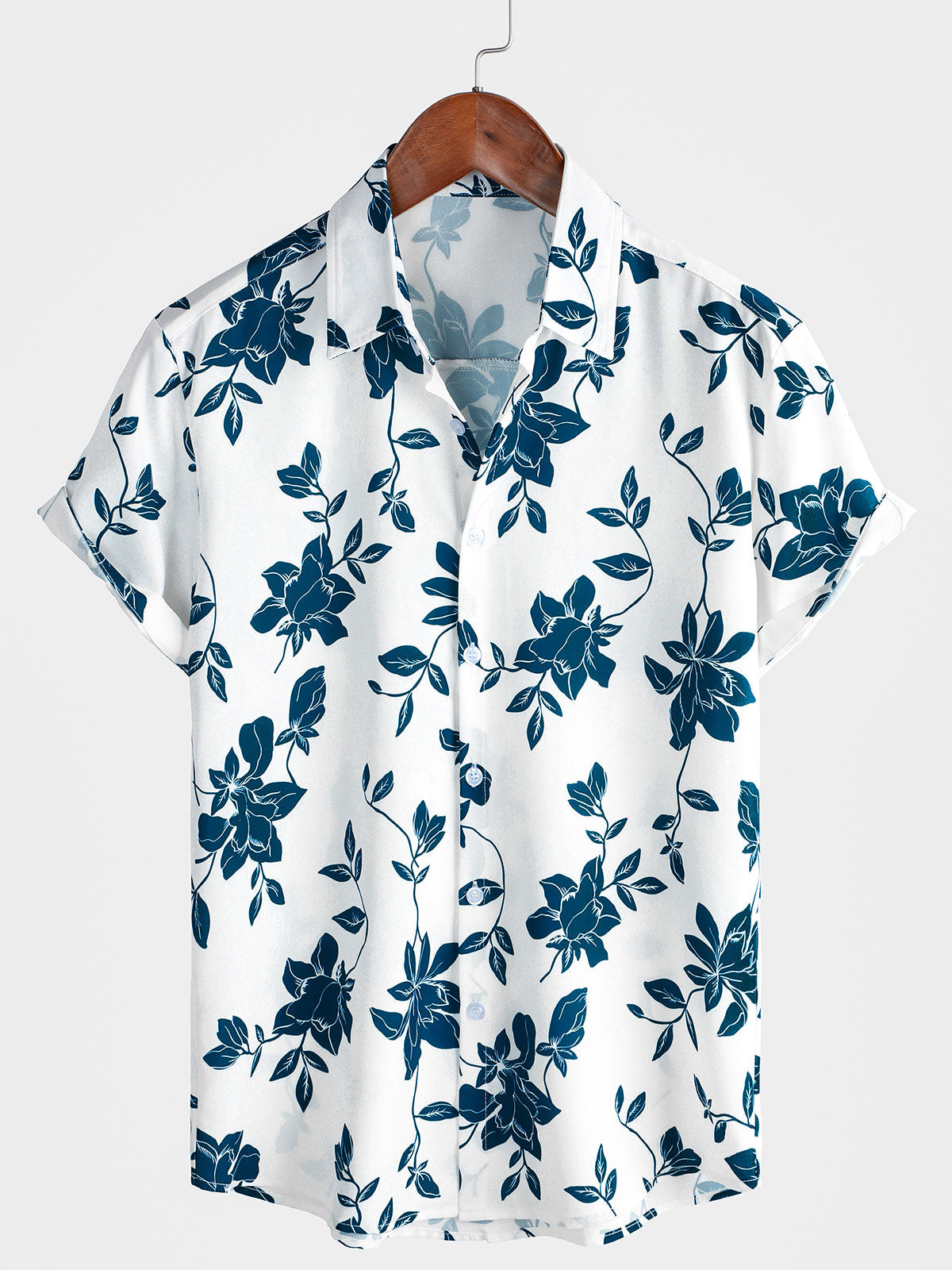 Camisa Blue floral Summer Holiday Button Up de manga corta para hombre