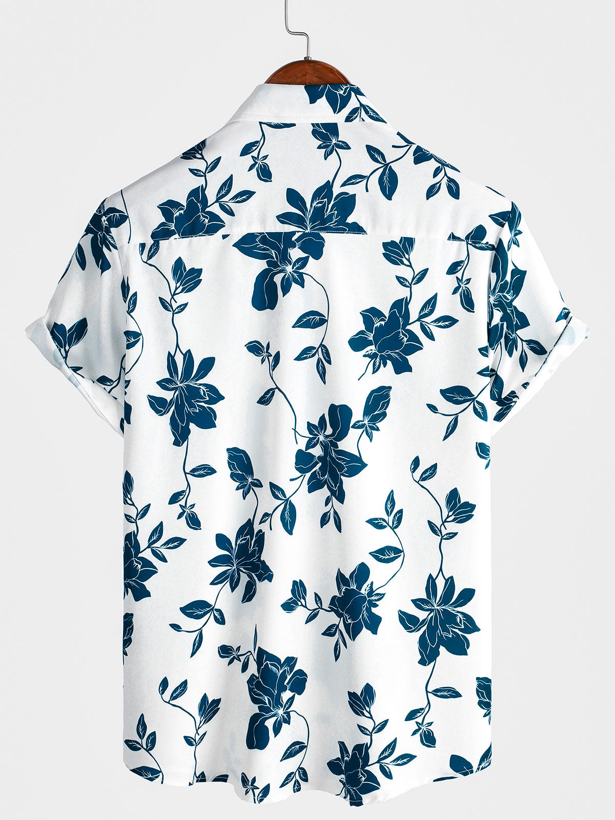 Camisa Blue floral Summer Holiday Button Up de manga corta para hombre