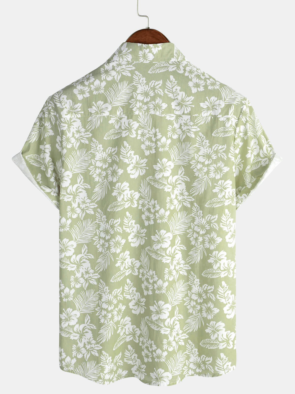 Camisa Hawaiian Green Holiday de algodón Summer floral Button Up de manga corta para hombre