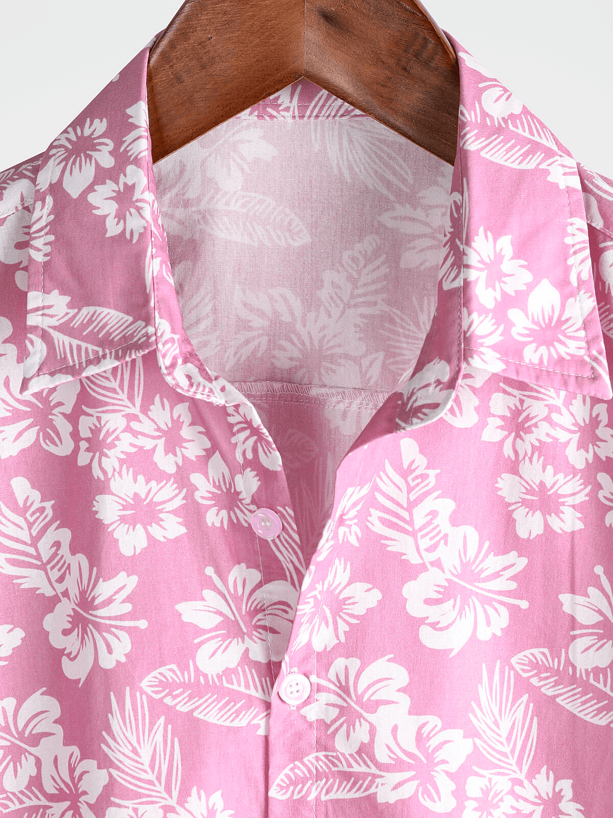 Camisa Pink de algodón Hawaiian floral Button Up Summer de manga corta para hombre