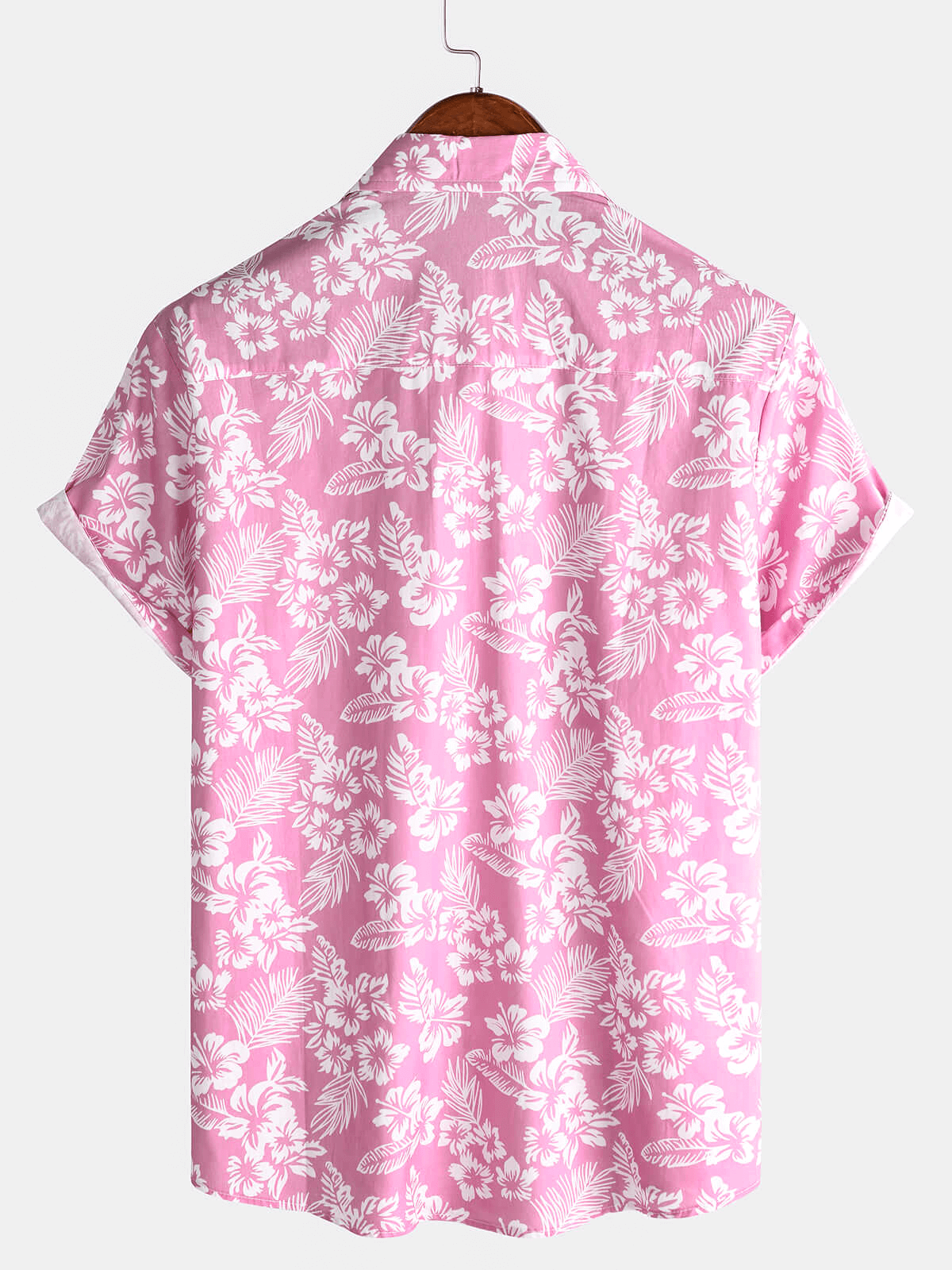 Camisa Pink de algodón Hawaiian floral Button Up Summer de manga corta para hombre