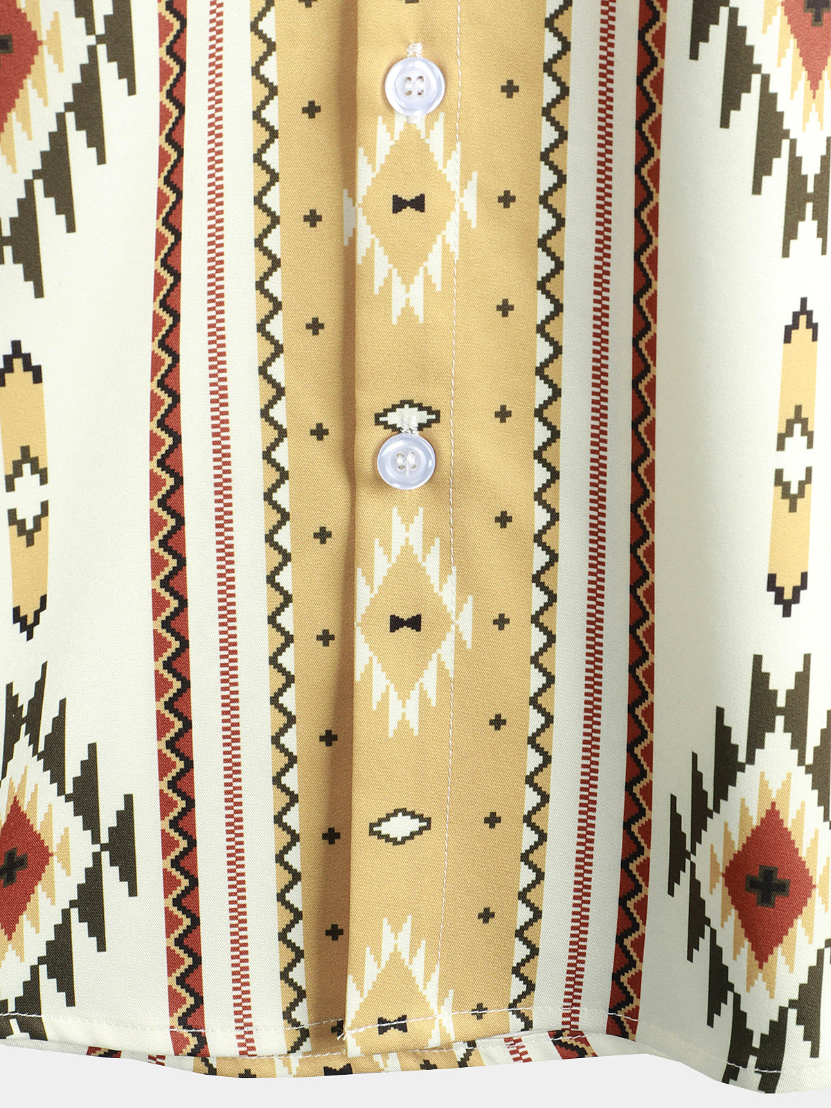 Camisa vintage Vertical a rayas de manga corta 70s retro Aztec estampado Button Up para hombre