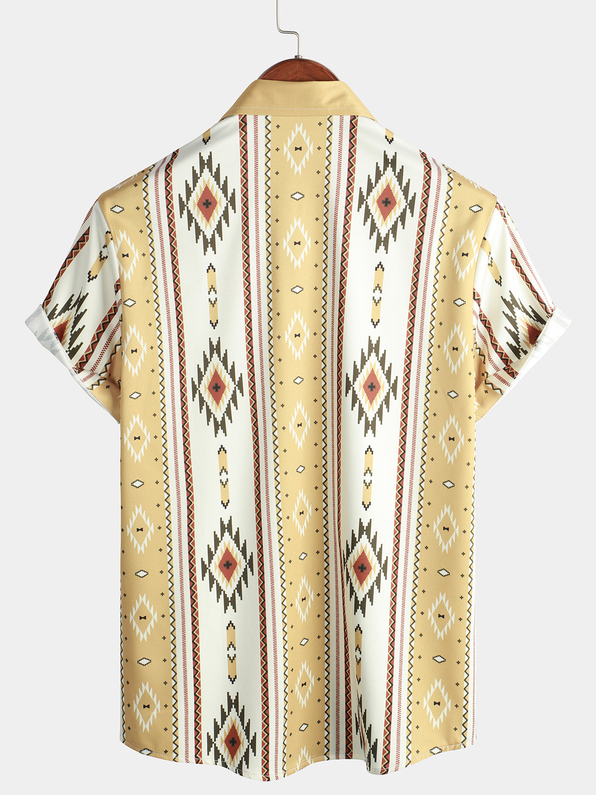Camisa vintage Vertical a rayas de manga corta 70s retro Aztec estampado Button Up para hombre