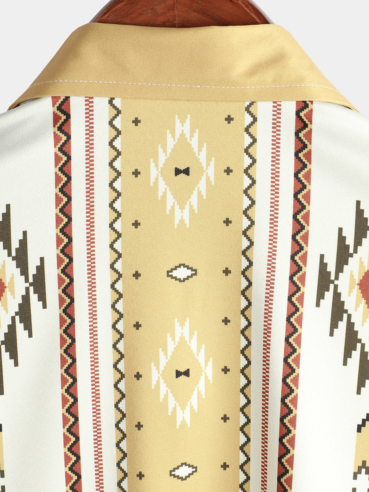 Camisa vintage Vertical a rayas de manga corta 70s retro Aztec estampado Button Up para hombre